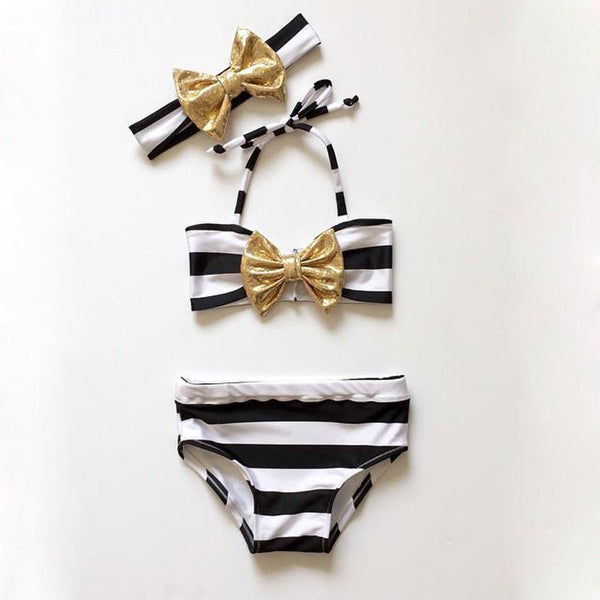 Bikini Infantil a Rayas con Moño para Niña