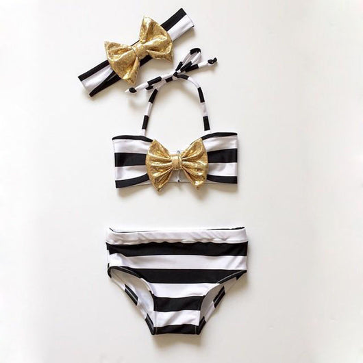 Bikini Infantil a Rayas con Moño para Niña