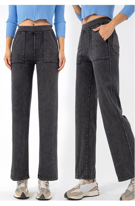 Pantalones Cargo Retro Cintura Alta Mujer Pierna Recta Ancha - Image 28