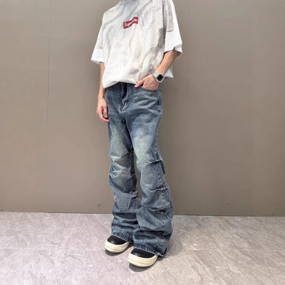 Jeans Skinny Plisados Efecto Vintage Estilo Urbano