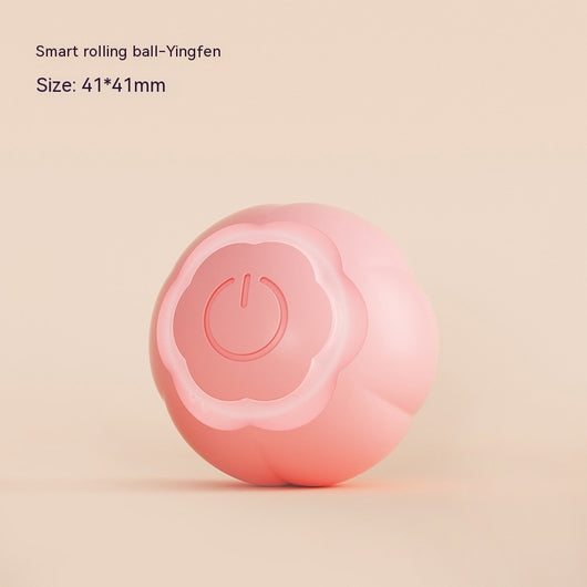 Pink smart rolling ball cat toy with a power button, measuring 41x41mm, designed to be bite-resistant. - Image 7