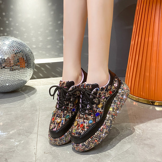 Mocasines Plataforma para Mujer con Tweed Colorido y Piedras - Zapatos Cómodos y Casuales - Image 55