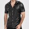 Playera Ajustada de Cuero Brillante Estilo Europeo para Hombre - Verano Casual