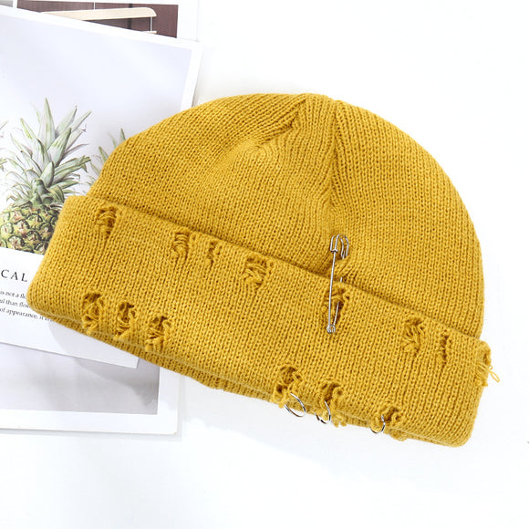 Gorro Tejido Hip Hop con Anillo Decorativo para Hombre y Mujer
