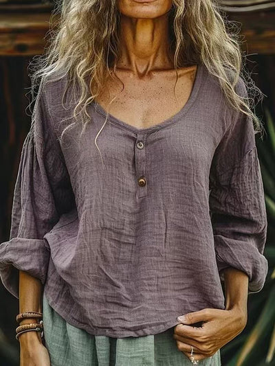 Blusa Lino Suelta Casual Manga Larga Color Sólido para Mujer - Image 16
