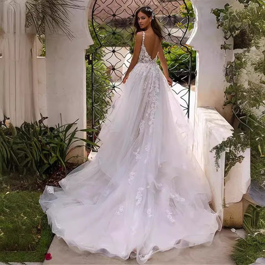 Vestido de Novia Slim Escote Profundo con Tirantes Ajustables