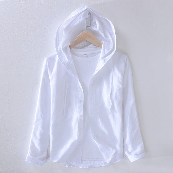 Camisa Hoodie de Lino y Algodón con Estilo Artístico para Jóvenes
