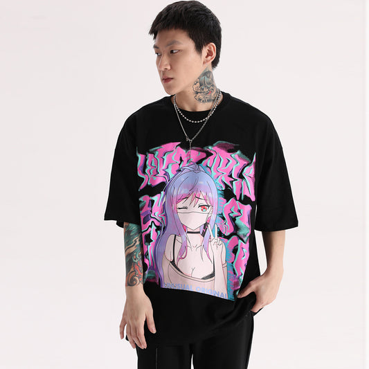Camiseta de Pareja Cuello Redondo Manga Corta Estilo Urbano