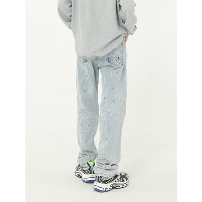 Jeans Rectos Sueltos con Efecto Paint Splash Azul - Image 12