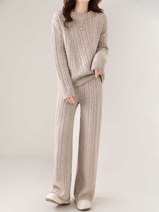 Conjunto de Suéter y Pantalón de Lana Pura para Mujer - Diseño Holgado y Adelgazante - Image 23