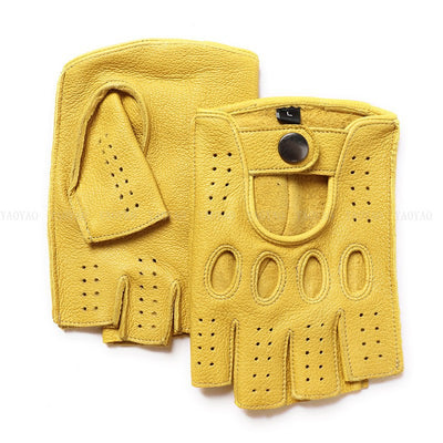 Guantes de Cuero Mitad Dedo para Motociclismo y Actividades al Aire Libre - Image 17