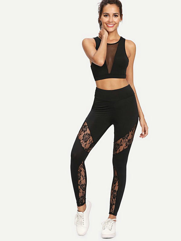 Pantalones de Yoga Deportivos con Encaje Perspectiva