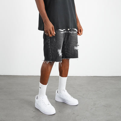 Shorts Denim Destructivo con Efecto Graffiti - Image 3