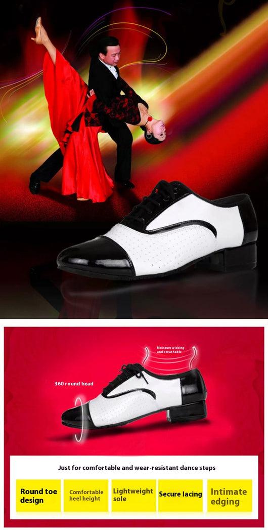 Zapatos de Baile Latino para Hombre Cuero Negro y Blanco Profesionales - Image 6