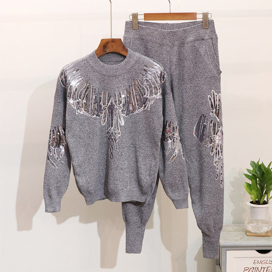 Conjunto de Punto para Mujer: Suéter Manga Larga y Pantalón Tejido