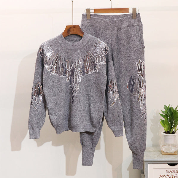 Conjunto de Punto para Mujer: Suéter Manga Larga y Pantalón Tejido