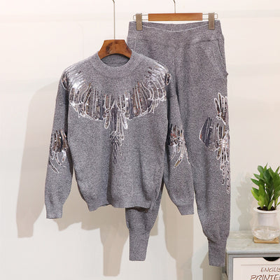 Conjunto de Punto para Mujer: Suéter Manga Larga y Pantalón Tejido