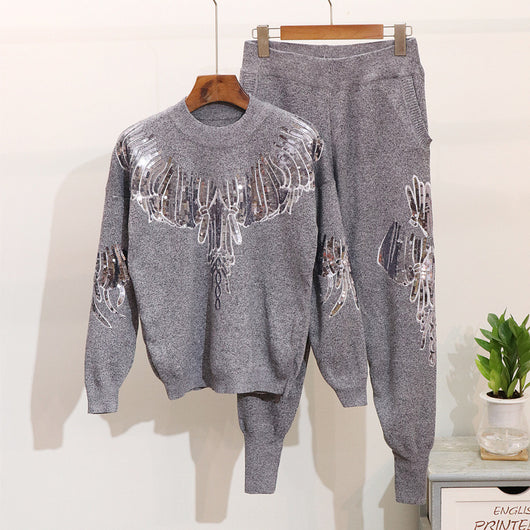 Conjunto de Punto para Mujer: Suéter Manga Larga y Pantalón Tejido