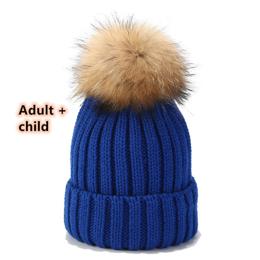 Gorro Tejido de Pelota de Pelo Real con Mapache - Juego para Padres e Hijos - Image 19