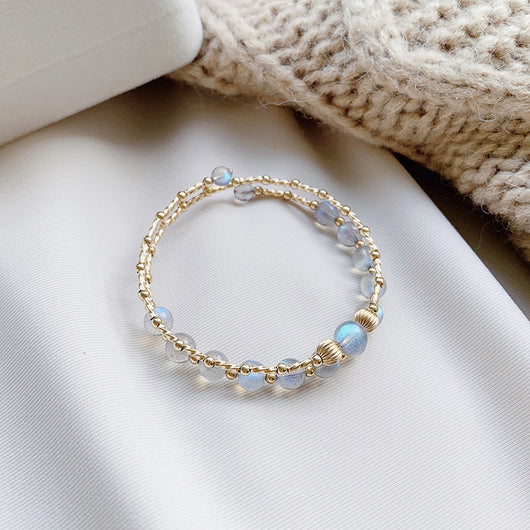 Pulsera de Piedra Luna Natural Doble Capa - Cristal Genuino