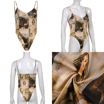 Enterizo Retro Estilo Óleo con Escote V y Tirantes Delgados para Mujer - Image 3