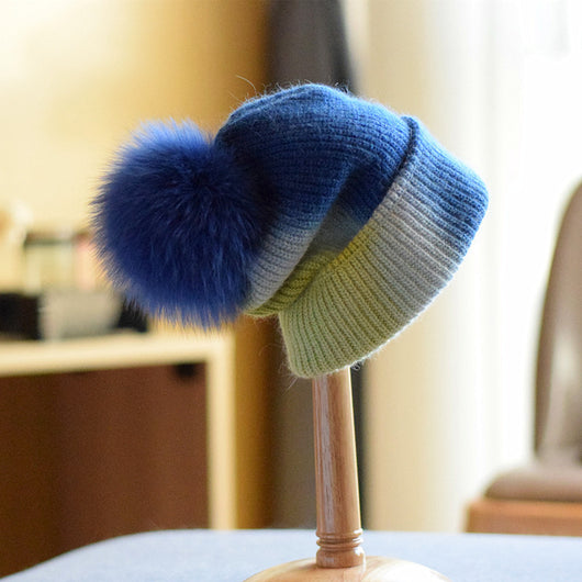 Gorro de Lana con Pompón de Piel para Mujer - Otoño e Invierno - Image 3