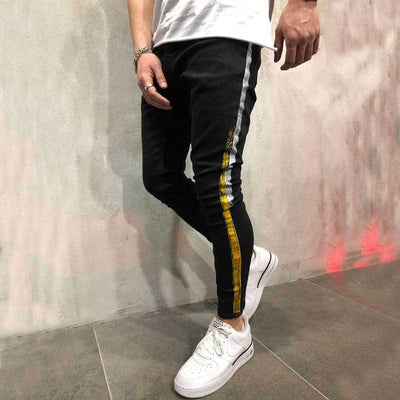Pantalón Denim Slim Negro con Estampado a Rayas - Image 2