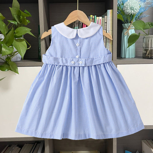 Vestido Infantil de Verano sin Mangas con Cuello de Muñeca y Smocking Bordado - Image 2