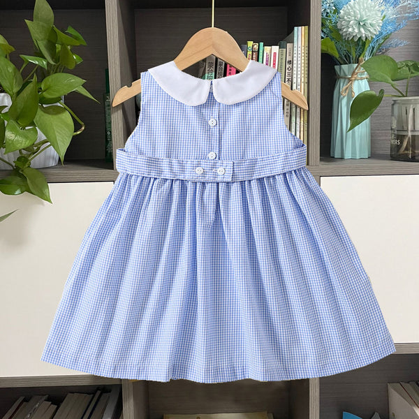 Vestido Infantil de Verano sin Mangas con Cuello de Muñeca y Smocking Bordado