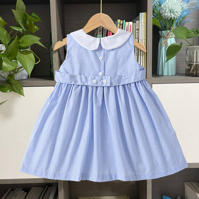 Vestido Infantil de Verano sin Mangas con Cuello de Muñeca y Smocking Bordado - Image 2