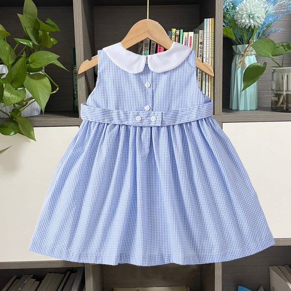 Vestido Infantil de Verano sin Mangas con Cuello de Muñeca y Smocking Bordado