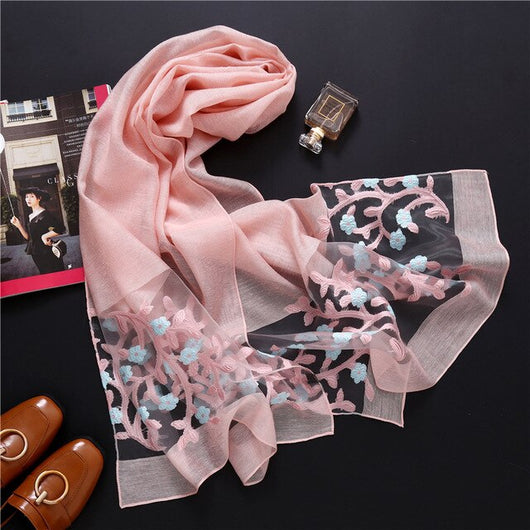 Pañuelo de Seda con Bordado Hueco para Mujer - Estola Ligera Primavera Verano - Image 39