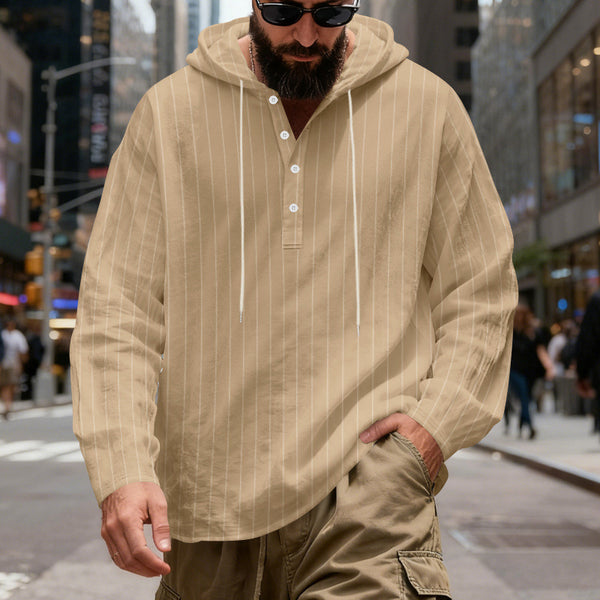 Camisa Lino Holgada Talla Grande Hombre a Rayas con Capucha
