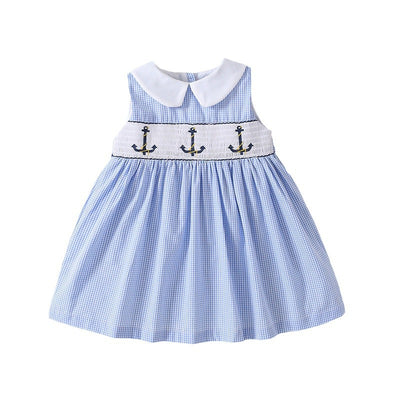 Vestido Infantil de Verano sin Mangas con Cuello de Muñeca y Smocking Bordado - Image 5