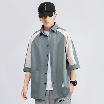 Camisa Casual Hombre Estilo Coreano Bloques de Color - Image 11
