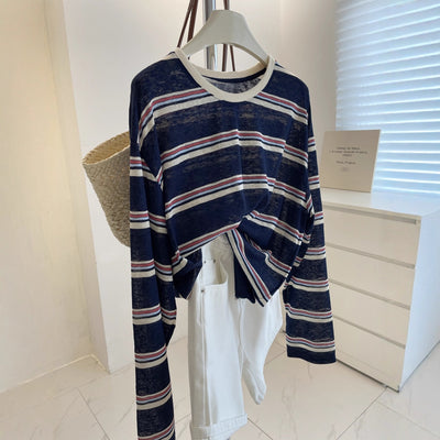 Blusa Retro a Rayas con Cuello Clásico - Suéter Holgado y Estilizador para Mujer - Image 3