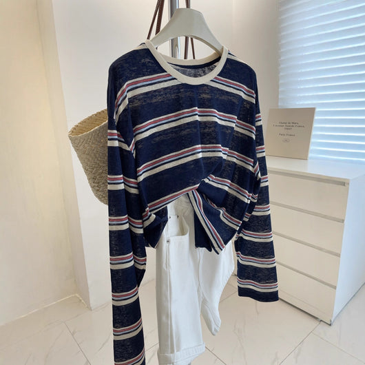 Blusa Retro a Rayas con Cuello Clásico - Suéter Holgado y Estilizador para Mujer - Image 3
