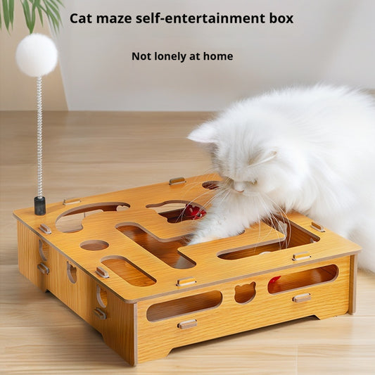 Juego Interactivo 3 en 1 para Gatos: Varita, Campanas y Laberinto