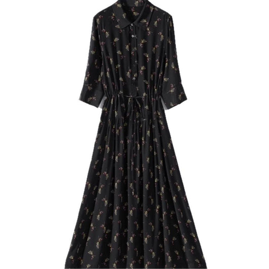 Vestido Camisero de Seda Floral Largo - Image 5