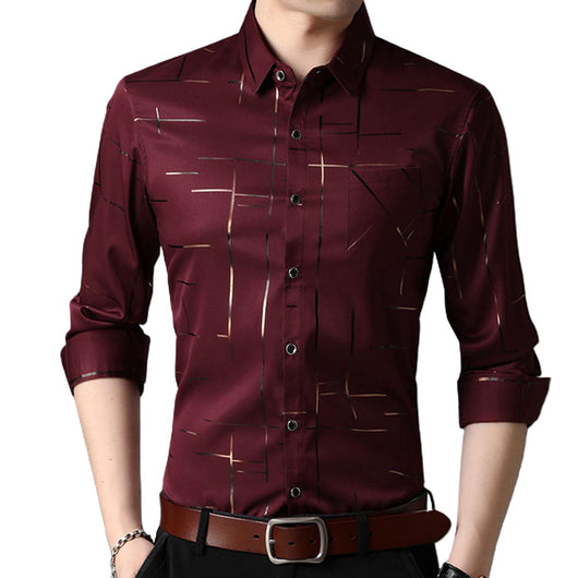 Camisa Slim Fit de Hombre con Cuello Solapa y Rayas Manga Larga - Image 7