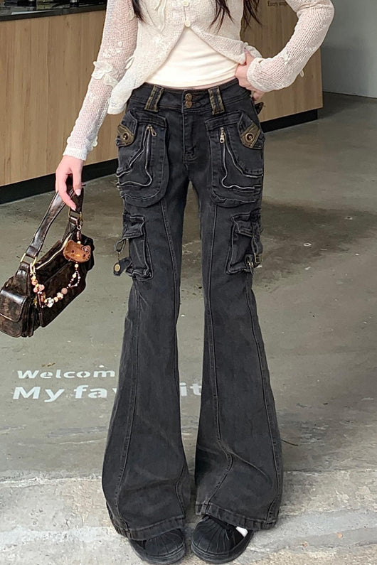 Jeans Acampanados Lavados Estilo Vintage con Múltiples Bolsillos - Image 6