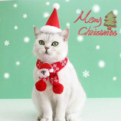 Bufanda y Gorro Navideño para Mascotas - Lana Tejida con Diseño Copo de Nieve y Papá Noel