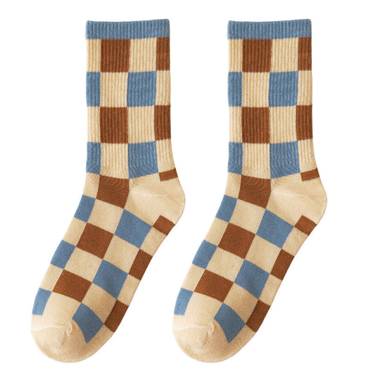 Calcetines de Algodón para Mujer con Diseño Cuadros Azul Británico - Image 7