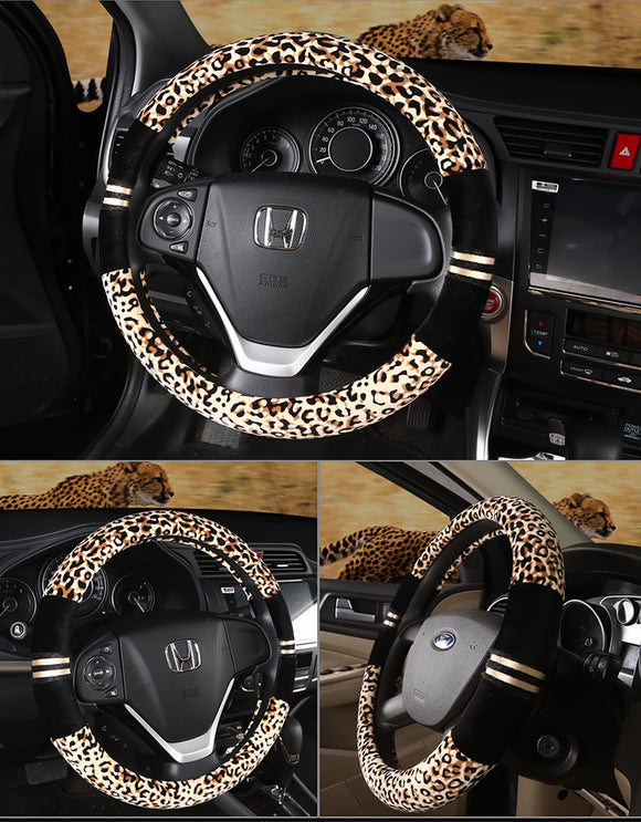 Funda Peluche para Volante de Auto Diseño Leopardo