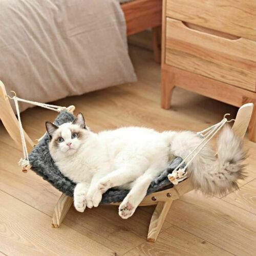 Cama Colgante de Madera Maciza para Perros y Gatos con Almohadilla
