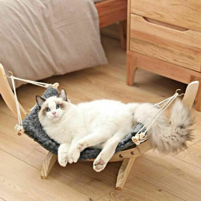 Cama Colgante de Madera Maciza para Perros y Gatos con Almohadilla