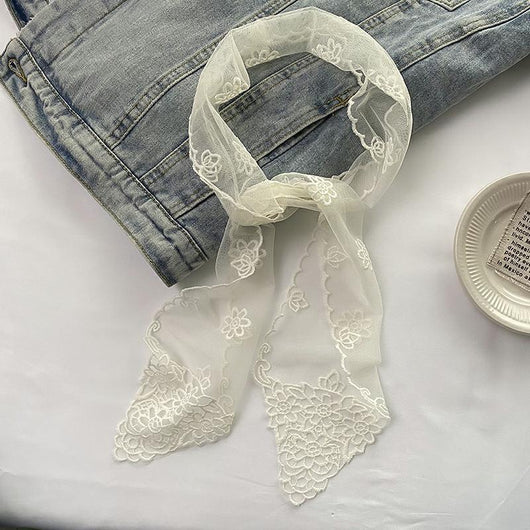 Pañuelo de Seda Bordado con Encaje - Cinta para Cabello Elegante - Image 6