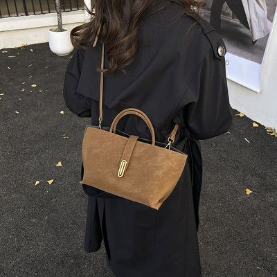 Bolsa Tote Minimalista de Alta Capacidad con Acabado Ante Retro - Image 3