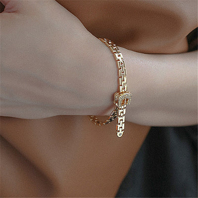 Pulsera Cadena con Hebilla Chapada en Oro y Circonitas Incrustadas