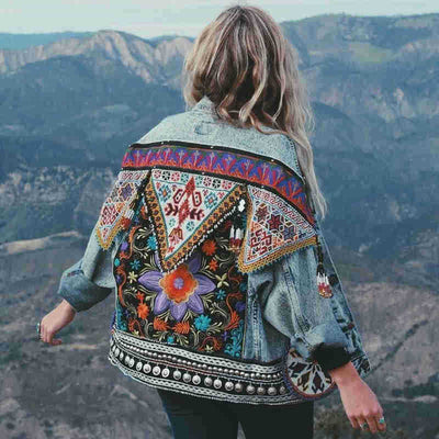 Blusa Retro Bordada Estilo Nacional - Manga Larga Clásica para Mujer